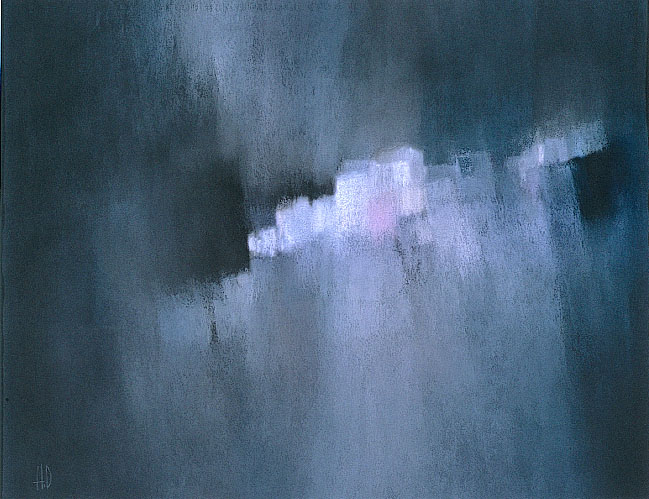 Le Hameau sous la Lune - Pastel sec - 60 x 50 cm - 1994